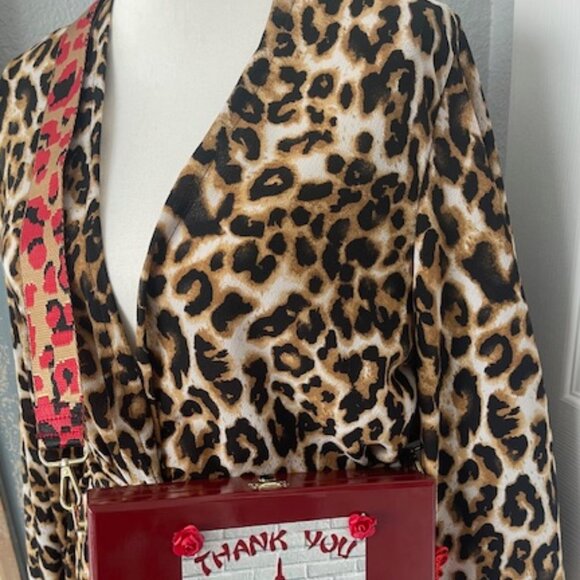 Chinese Take-Out - Red Cigar Box Purse w/Boho Adjustable Animal Print CrossBody - Picture 5 of 9